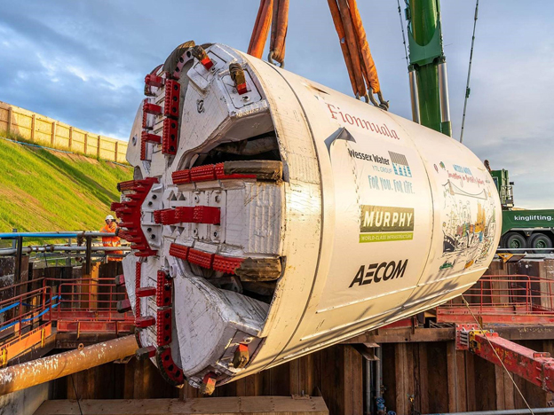 Tunnel machine being lowered into ground